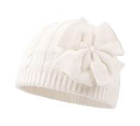 XIAOHAWANG Nœud Bébé Hiver Bonnet Fille Rose Blanc Gris Chapeau Enfant Tricoté Chapeaux Oreillette 0 à 6 Ans(Blanc, M)