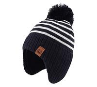 XIAOHAWANG Rayé Tricoté Bébé Bonnet Hiver Chaud Enfant Chapeau Classique Fille Garçon Bonnets avec Pompom Tout-Petit Chapeaux pour Activité de Plain Air(Marin Chapeau,2 à 4 Ans)
