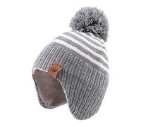 XIAOHAWANG Rayé Tricoté Bébé Bonnet Hiver Chaud Enfant Chapeau Classique Fille Garçon Bonnets avec Pompom Tout-Petit Chapeaux pour Activité de Plain Air(Gris Chapeau,4 à 7 Ans)