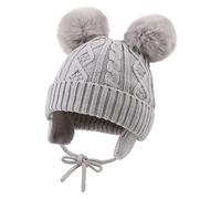 XIAOHAWANG Tricoté Bébé Bonnet Fille Garçon Hiver Chapeau pour Enfant Tout-Petit Toque avec Pompon (0 à 6 Mois, Gris)