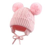 XIAOHAWANG Tricoté Bébé Bonnet Fille Garçon Hiver Chapeau pour Enfant Tout-Petit Toque avec Pompon (6 à 24 Mois, Rose)