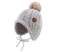 XIAOHAWANG Tricoté Hiver Chapeau pour Bébé Garçon Automne Enfant Bonnet de Fille Mignon Bébé Chapeaux avec Pompon (Gris, 0 à 6 Mois)