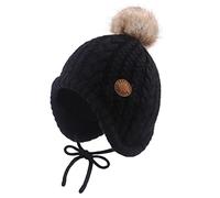 XIAOHAWANG Tricoté Hiver Chapeau pour Bébé Garçon Automne Enfant Bonnet de Fille Mignon Bébé Chapeaux avec Pompon (Nior, 6 à 18 Mois)