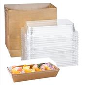 XIAOHONG Lot de 50 boîtes à charcuterie en papier avec couvercles transparents, 19.1 cm, marron jetables, boîtes de boulangerie pour sandwich, rouleau de gâteau, fraises, biscuits