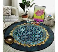 XIAOHUKK Mandala Fleur de Vie Tapis Rond Salon Canapé Coussin de Table Éponge Douce Chambre Tapis de Chevet Tapis de Décoration Salle de Bain