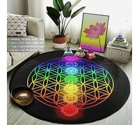 XIAOHUKK Tapis Rond Sept Chakras Fleur de Vie 130cm Multicolore Tapis de Sol Famille Maison de Thé Décoration