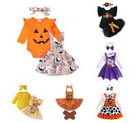 Xiaojiu Bebe Fille Halloween Robe, Ma première Tenue d'halloween pour bébé Fille Costume de Thanksgiving Ensemble Robe Citrouille pour Bébé Tout-Petit 12-18 Mois