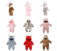 Xiaojiu Combi Pilote Bebe Fille, Manteau Combinaison Polaire Bebe Fille 0-18 Mois Hiver Chaud Grenouillere Flanelle avec Capuche Oreille de Ours Vetement garçon Naissance Nourrisson 3-6 mois