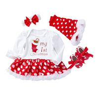 Xiaojiu Combishort Fille De Soirée Infantile Bébé Fille Vêtements Ensemble De Noël Lettre De Noël Imprimé À Manches Longues Barboteuse Body Tulle Jupes Tenues(Rouge-111,0-3 Mois)