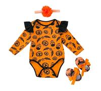 Xiaojiu Deguisement Halloween Bebe, Citrouille Bebe Fille Robe De Sorciere Déguisement Pompier 3 Ans Robe Fille 1 An Combinaison Garcon Pyjama Ensemble Bonnet Echarpe Garç Nourrisson 3-6 mois