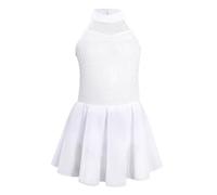 Xiaojiu Enfant Combinaison de Danse pour Filles - Tenue élégante avec Paillettes et résille Collier Montant et Jupe Transparente idéale pour répétitions Spectacles(Blanc, 4-5 Ans)