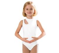 Xiaojiu Enfant Combinaison de Danse sans Manches pour Filles Polyvalente Culotte intégrée et Design léger pour Spectacles d été idéale Gym et Ballet(Blanc, 5-6 Ans)