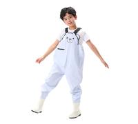 Xiaojiu Enfant Combinaison de pêche imperméable pour garçons avec bottes intégrées vêtement technique pour activités extérieures et chasse(Bleu, 6-7 ans)