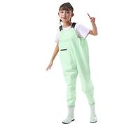 Xiaojiu Enfant Combinaison de pêche imperméable pour garçons avec bottes intégrées vêtement technique de chasse et pêche pour jeunes aventuriers(Vert, 9-10 ans)