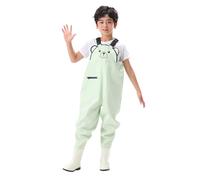 Xiaojiu Enfant Combinaison de pêche imperméable pour garçons avec bottes intégrées vêtement technique pour activités extérieures et chasse(Vert, 6-7 ans)