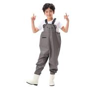 Xiaojiu Enfant Combinaison de pêche imperméable pour garçons avec bottes intégrées vêtement technique pour activités extérieures et chasse(Gris, 11-12 ans)