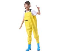Xiaojiu Enfant Combinaison de pêche imperméable pour garçons avec bottes intégrées vêtement technique de chasse et pêche pour jeunes aventuriers(Jaune, 9-10 ans)