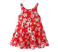 Xiaojiu Enfant Enfant en Bas âge Enfants Filles Fleurs Florales sans Manches Plage Bretelles Robe Princesse vêtements(Rouge, 3-4 Ans)