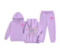 Xiaojiu Enfant Ensemble De Sweat À Capuche pour Fille - Tenue Confortable Deux Pièces pour Enfants - Sweat-Shirt Et Pantalon De Sport avec Poche Kangourou Violet 6-7 Ans