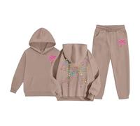Xiaojiu Enfant Ensemble De Sweat À Capuche pour Fille - Tenue Confortable Deux Pièces pour Enfants - Sweat-Shirt Et Pantalon De Sport avec Poche Kangourou Brun 6-7 Ans
