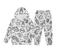 Xiaojiu Enfant Ensemble Éco-Responsable pour Filles - Sweat À Capuche Et Pantalon Long À Manches Longues DIY GRAF Fiti - Style Décontracté Et Confortable pour Enfants Blanc 10-11 Ans