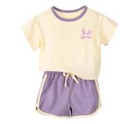 Xiaojiu Enfant Ensemble two pièces pour filles imprimé floral tee-shirt léger et short polyvalent pour plage école et fête design fleuri coupe confortable prêt à quotidien(Fille, 3-4 ans)