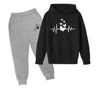 Xiaojiu Enfant Girls Outfits Set - Ensemble Enfant À Capuche Manches Longues Pull Et Pantalon Uniforme Chaud Idéal pour Garçon Et Fille Tenue Complète pour Tout-Petits Bleu 4-5 Ans