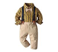 Xiaojiu Enfant Produits Boys Outfits& Set | Titre Ensemble 3 Pièces Pour Garçon Nouveau-Né Et Jeune Enfant Haut Rayé À Manches Longues + Pantalon Ensemble Élégant Avec Nœud Et Sal Jaune 4-5 Ans