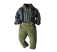 Xiaojiu Enfant Produits Boys Outfits& Set | Titre Ensemble 3 Pièces Pour Garçon Nouveau-Né Et Jeune Enfant Haut Rayé À Manches Longues + Pantalon Ensemble Élégant Avec Nœud Et Sal Vert 4-5 Ans