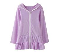 Xiaojiu Enfant Robe De Plage Coupe-Vent À Capuche pour Fille - Vêtement De Couverture Léger Et Absorbant Après La Baignade Violet 7-8 Ans