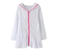 Xiaojiu Enfant Robe De Plage Coupe-Vent À Capuche pour Fille - Vêtement De Couverture Léger Et Absorbant Après La Baignade Blanc 7-8 Ans