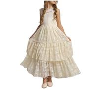 Xiaojiu Enfant Robe De Soirée Unie pour Filles - Manches Courtes Et Ourlet Irrégulier Inspirée par Les Contes Tenue Élégante pour Occasions Spéciales Beige 11-12 Ans