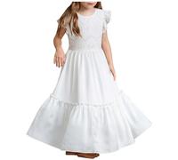 Xiaojiu Enfant Robe De Soirée Unie pour Filles - Manches Courtes Et Ourlet Irrégulier Inspirée par Les Contes Tenue Élégante pour Occasions Spéciales Blanc 11-12 Ans