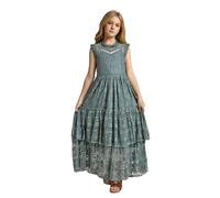 Xiaojiu Enfant Robe De Soirée Unie pour Filles - Manches Courtes Et Ourlet Irrégulier Inspirée par Les Contes Tenue Élégante pour Occasions Spéciales Vert 11-12 Ans