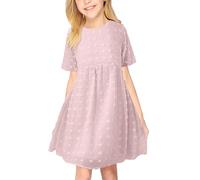 Xiaojiu Enfant Robe plissée pour Filles Manches Courtes Ligne A élastique Mignonnes Tenue décontractée légère été Jolie Princesse(Fille, 5-6 Ans)