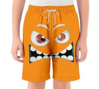 Xiaojiu Enfant Short De Plage pour Garçon - Short Décontracté À Impressions Expressives Élastique Poches Pratiques Idéal pour Activités Quotidiennes Et Loisirs (Orange, 13-14 Ans)