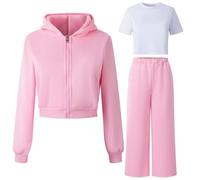 Xiaojiu Enfant Survêtement 2 pièces en polaire à capuche pour fille - Ensemble sport doux et confortable avec haut à manches longues et pantalon idéal pour le(RD2, 7-8 ans)