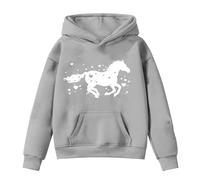 Xiaojiu Enfant Sweat À Capuche Enfant Style Cheval Imprimé - Coupe Classique Coton Doux Et Usage Quotidien Gris 4-5 Ans