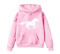 Xiaojiu Enfant Sweat À Capuche Enfant Style Cheval Imprimé - Coupe Classique Coton Doux Et Usage Quotidien Rose 8-9 Ans
