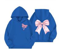 Xiaojiu Enfant Sweat à Capuche imprimé nœud pour Fille, Joli Pull, Veste Polaire Douce et décontractée avec Poche, pour Tout-Petits et Jeunes(Bleu, 3-4 Ans)
