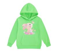 Xiaojiu Enfant Sweat-Shirt À Capuche Fille avec Impression Lapin Mignon Vêtement Chaud Décontracté pour Activités Extérieures en Automne Et Hiver Vert 3-4 Ans