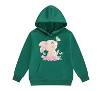 Xiaojiu Enfant Sweat-Shirt À Capuche Fille avec Impression Lapin Mignon Vêtement Chaud Décontracté pour Activités Extérieures en Automne Et Hiver Vert 4-5 Ans