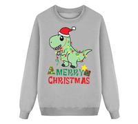 Xiaojiu Enfant Sweat-Shirt De Noël pour Enfants Garçons Et Filles Hoodie Confortable avec Motif Graphique Père Noël Et Dinosaure Manches Longues Tenue Festive pour Tout-Petit 11-12 Ans Gris