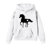 Xiaojiu Enfant Sweats À Capuche Et Pulls pour Filles Vêtement Chaud d'hiver avec Poche Motif Cheval Adorable Et Manches Longues Style Décontracté pour Enfants Tout-Petits Blanc 4-5 Ans
