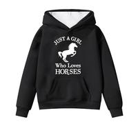 Xiaojiu Enfant Sweats À Capuche pour Filles - Pull Polaire D’ Hiver avec Poche Et Motif Cheval Mignon Hoodie Décontracté À Manches Longues Style Sportif Polyvalent pour Enfants Noir 8-9 Ans