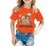 Xiaojiu Enfant T-Shirt À Manches Courtes Et Col Rond pour Fille - Motif Animal Cartoon Coupe Ample Et Décontractée Parfait pour Un Quotidien Scolaire Douceur Confort Les 4-6 Ans Orange