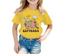Xiaojiu Enfant T-Shirt À Manches Courtes Et Col Rond pour Fille - Motif Animal Cartoon Coupe Ample Et Décontractée Parfait pour Un Quotidien Scolaire Douceur Confort Les 6-8 Ans Jaune