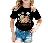 Xiaojiu Enfant T-Shirt À Manches Courtes Et Col Rond pour Fille - Motif Animal Cartoon Coupe Ample Et Décontractée Parfait pour Un Quotidien Scolaire Douceur Confort Les 12-14 Ans Noir