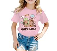 Xiaojiu Enfant T-Shirt À Manches Courtes Et Col Rond pour Fille - Motif Animal Cartoon Coupe Ample Et Décontractée Parfait pour Un Quotidien Scolaire Douceur Confort Les 6-8 Ans Rose