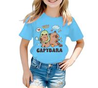 Xiaojiu Enfant T-Shirt À Manches Courtes Et Col Rond pour Fille - Motif Animal Cartoon Coupe Ample Et Décontractée Parfait pour Un Quotidien Scolaire Douceur Confort Les 6-8 Ans Bleu
